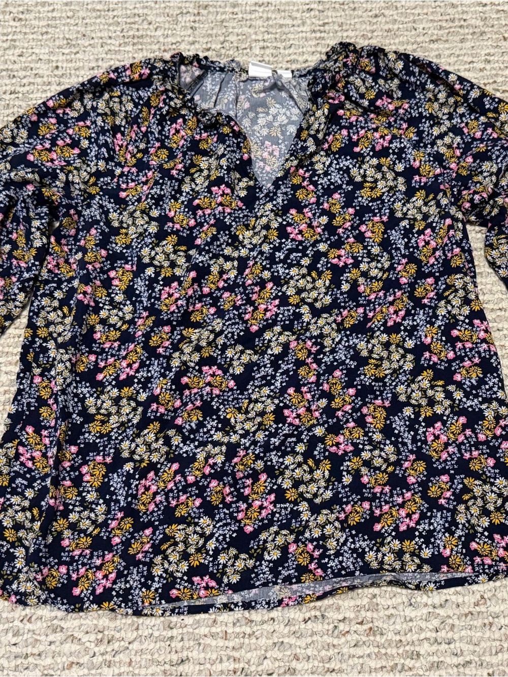 GAP Women’s Navy Blue Floral Long Sleeve V-Neck Blouse